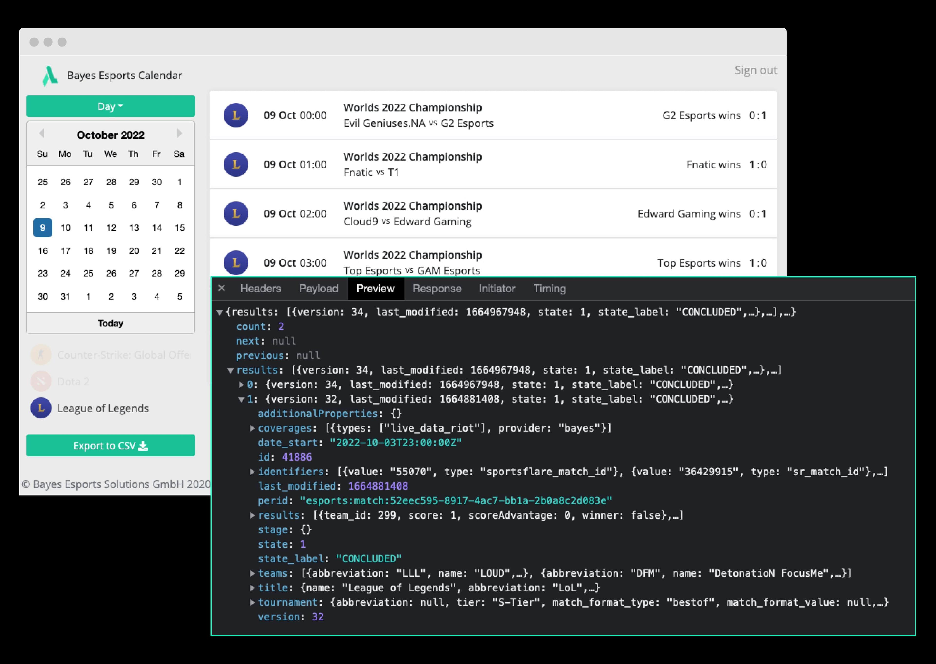 Response data preview