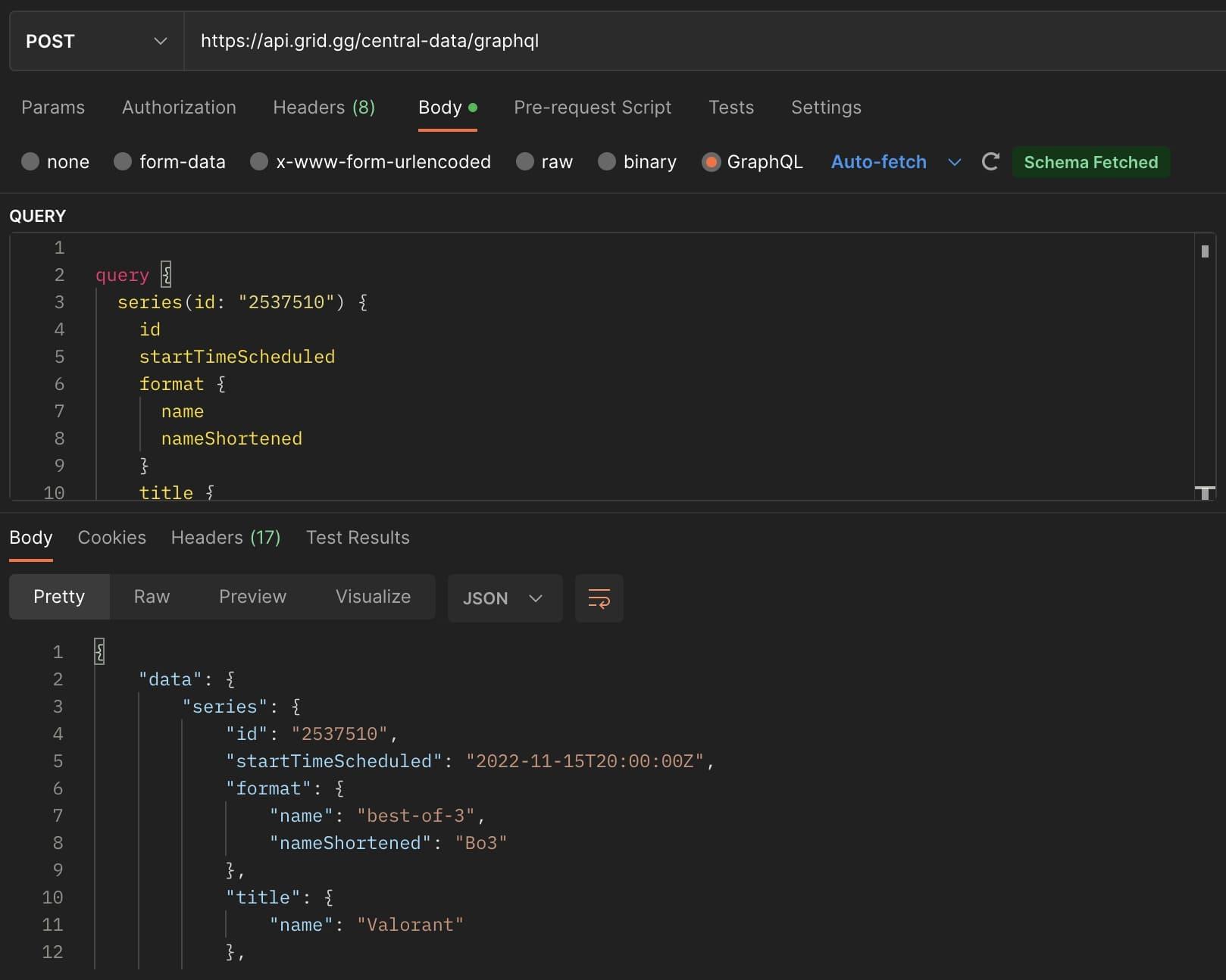 GRID graphql query and response data